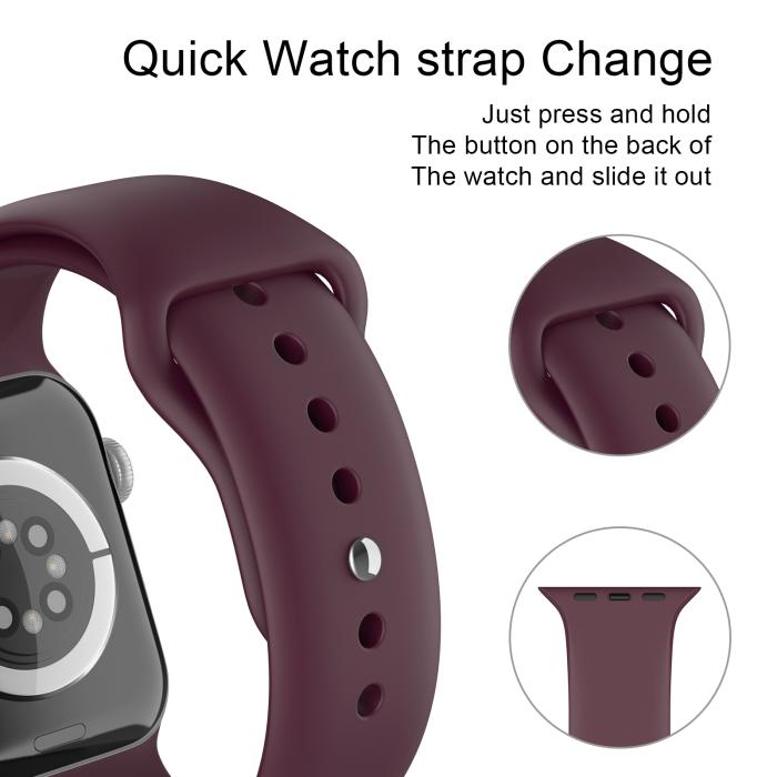 Bild 4, Apple Watch 38/40/41 mm Silikon Armband (S/M) Vinröd