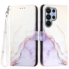 Samsung Galaxy S26 Ultra Fodral L&auml;der Marmor Vit / Lila
