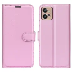 Motorola Moto G32 Fodral Litchi L&auml;der Ljus Rosa