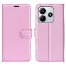 Xiaomi Redmi Note 14 4G Fodral Litchi L&auml;der Ljus Rosa