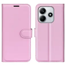 Xiaomi Redmi Note 14 4G Fodral Litchi L&auml;der Ljus Rosa