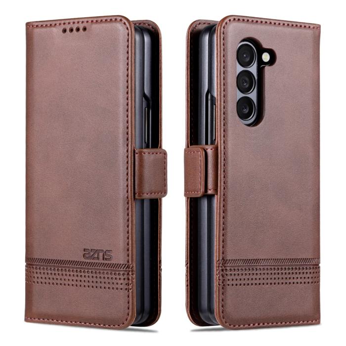 Bild 1, AZNS Galaxy Z Fold 5 Fodral PU-Läder Brun