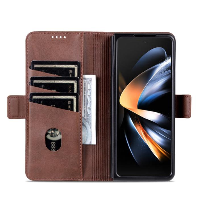 Bild 2, AZNS Galaxy Z Fold 5 Fodral PU-Läder Brun