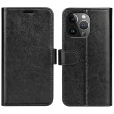 iPhone 15 Pro Pl&aring;nboksfodral L&auml;der Svart