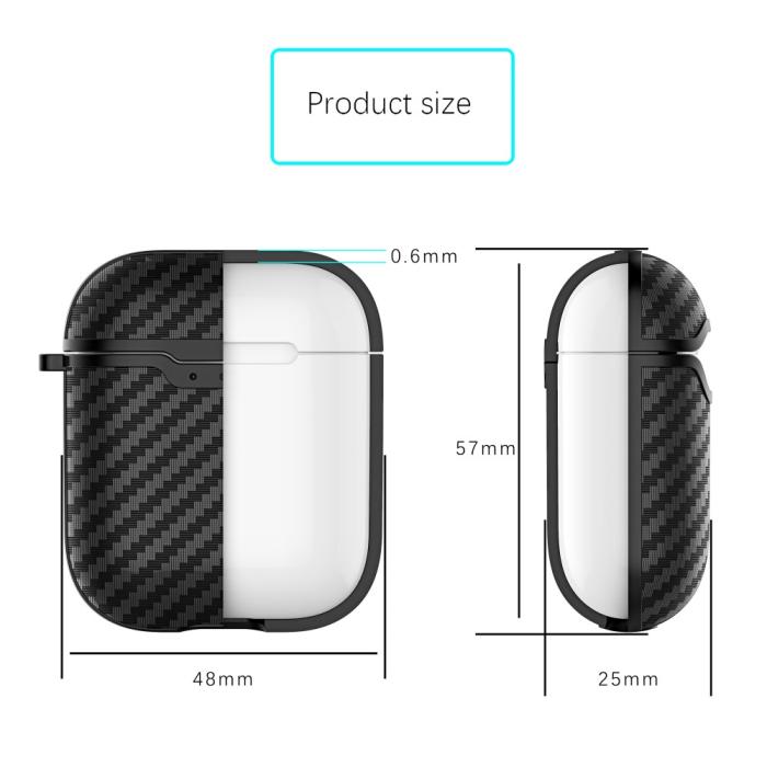Bild 2, Kolfiber Textur Fodral Med Krok Till AirPods - Svart