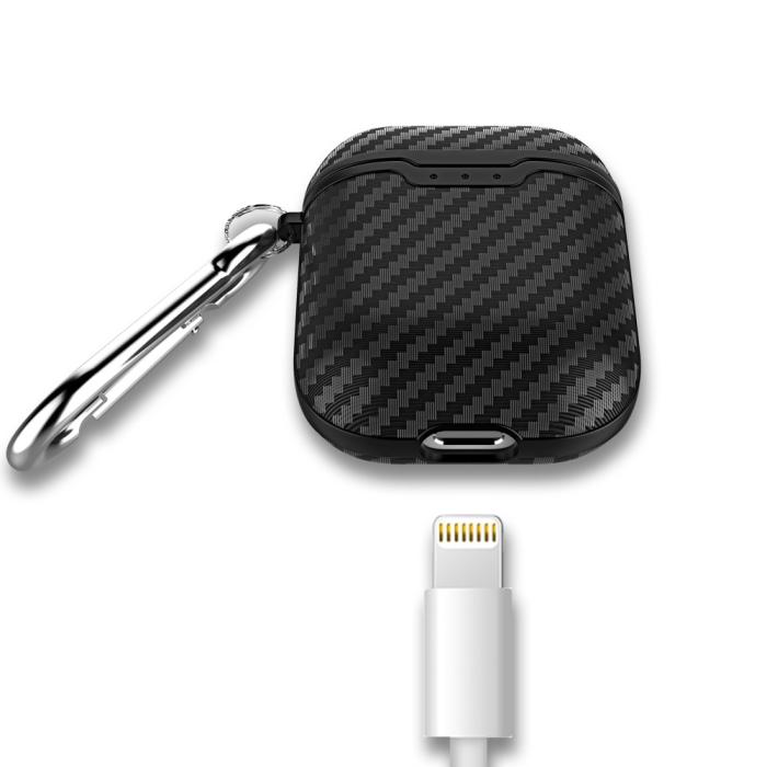 Bild 3, Kolfiber Textur Fodral Med Krok Till AirPods - Svart