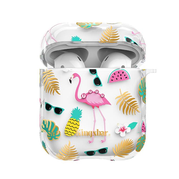 Bild 1, AirPods - KINGXBAR Swarovski Dekor Skal - Flamingo