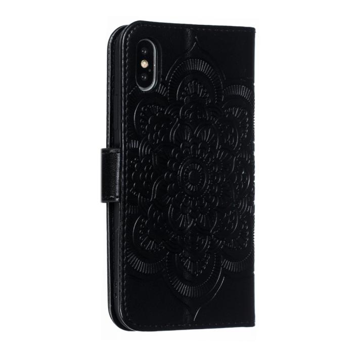 Bild 4, iPhone X/Xs - Mandala Läder Fodral - Svart
