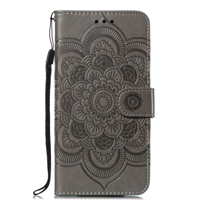 Bild 2, iPhone X/Xs - Mandala Läder Fodral - Grå