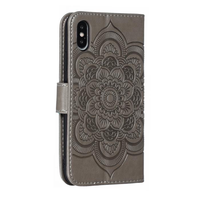 Bild 4, iPhone X/Xs - Mandala Läder Fodral - Grå