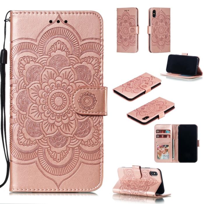 Bild 1, iPhone X/Xs - Mandala Läder Fodral - Roséguld