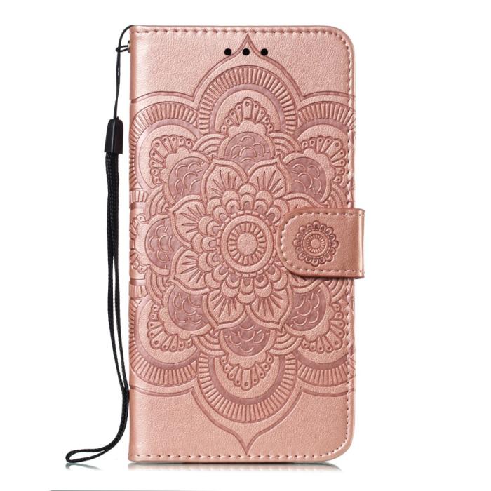 Bild 2, iPhone X/Xs - Mandala Läder Fodral - Roséguld