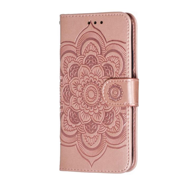 Bild 3, iPhone X/Xs - Mandala Läder Fodral - Roséguld
