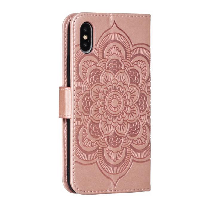 Bild 4, iPhone X/Xs - Mandala Läder Fodral - Roséguld