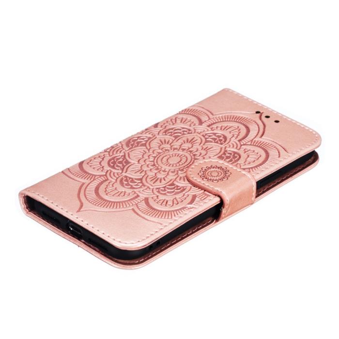Bild 5, iPhone X/Xs - Mandala Läder Fodral - Roséguld
