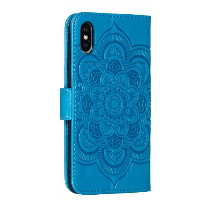 Bild 4, iPhone X/Xs - Mandala Läder Fodral - Blå