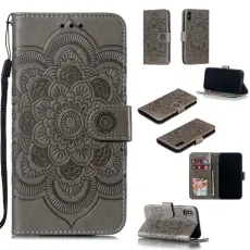 iPhone X/Xs - Mandala Läder Fodral - Grå