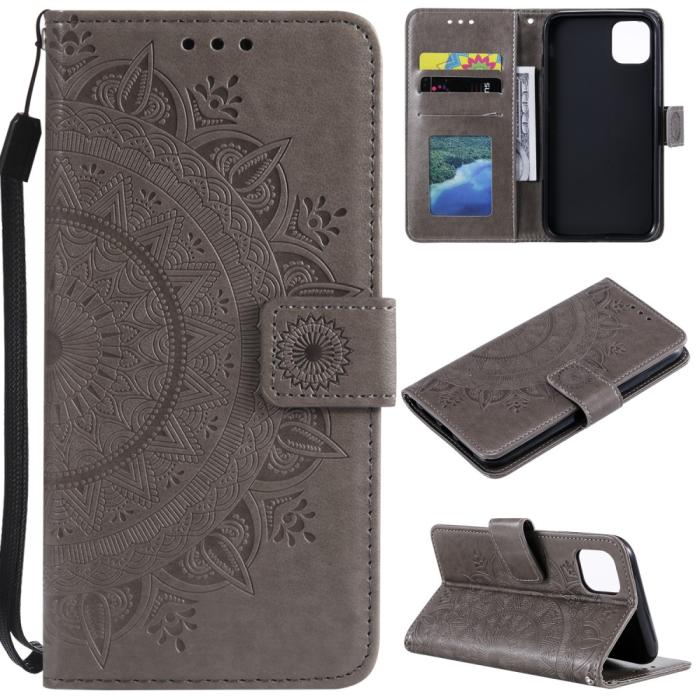 Bild 1, iPhone 11 - Plånboksfodral Mandala - Grå