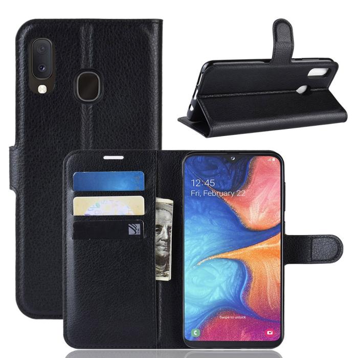 Bild 1, Samsung Galaxy A20e - Litchi Plånboksfodral - Svart