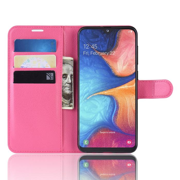 Bild 5, Samsung Galaxy A20e - Litchi Plånboksfodral - Rosa