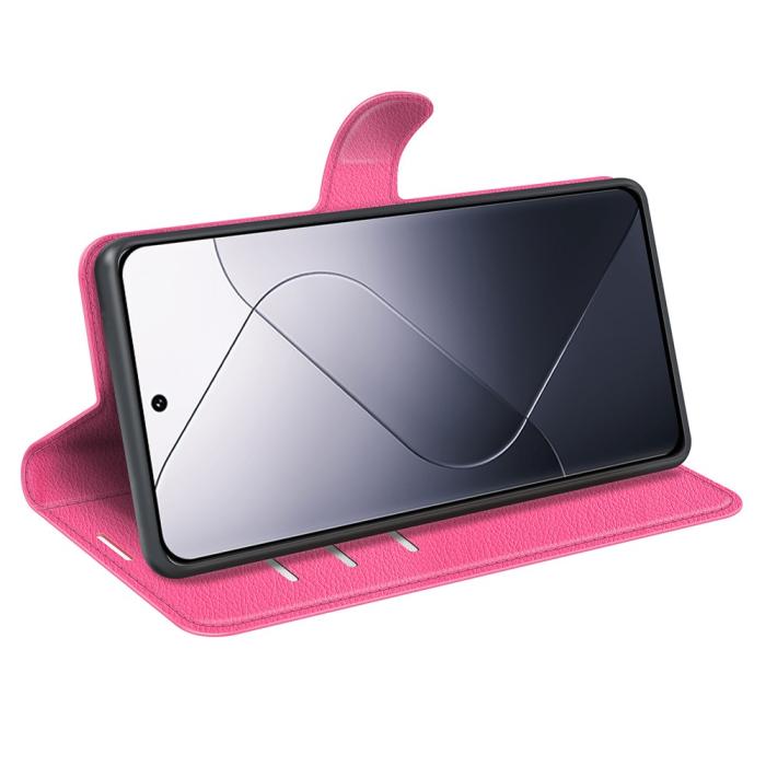 Bild 3, Xiaomi 14 Fodral Litchi Läder Rosa