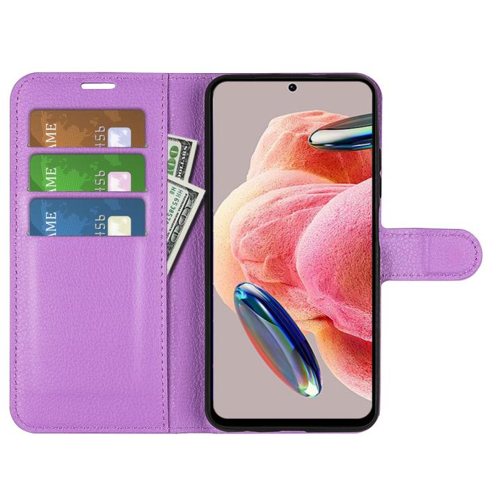 Bild 2, Xiaomi Redmi Note 12 4G Fodral Litchi Läder Lila