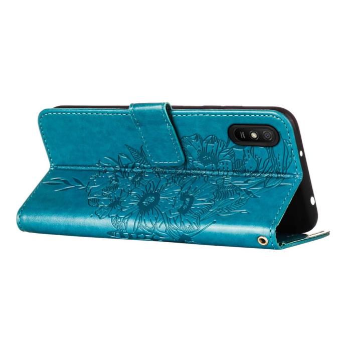 Bild 5, Xiaomi Redmi 9A / 9AT Fodral Butterfly Blå
