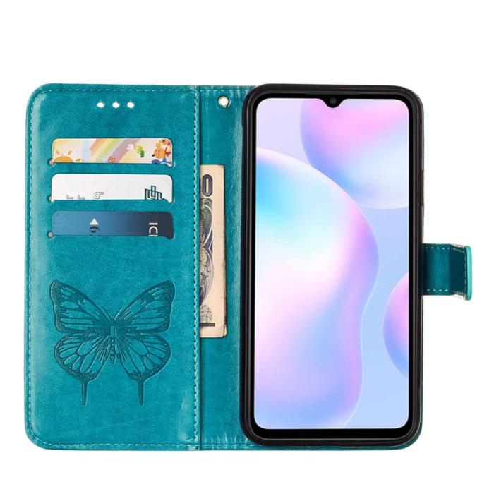 Bild 6, Xiaomi Redmi 9A / 9AT Fodral Butterfly Blå