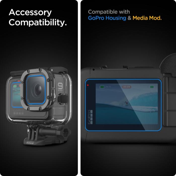 Bild 3, Spigen GoPro Hero 12/11/10/9 2-SET Glas.tR Slim + Film Transparent