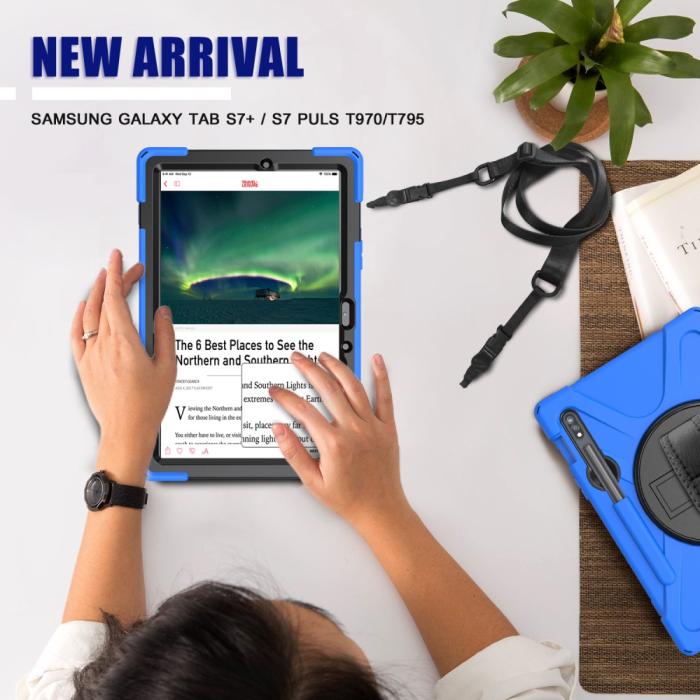 Bild 6, Galaxy Tab S8 / Tab S7 Skal 360° Hybrid Kickstand Med Strap
