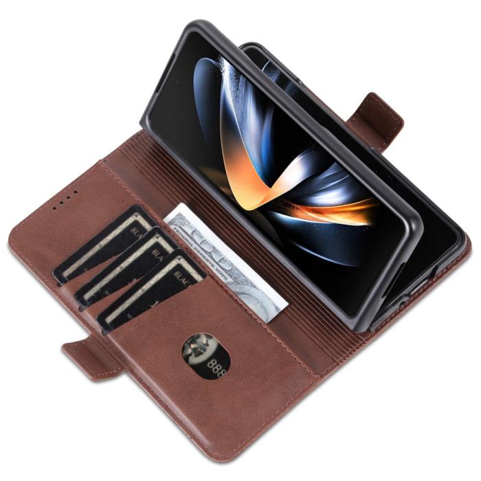 Bild 5, AZNS Galaxy Z Fold 5 Fodral PU-Läder Brun