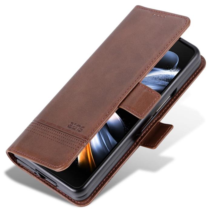 Bild 6, AZNS Galaxy Z Fold 5 Fodral PU-Läder Brun