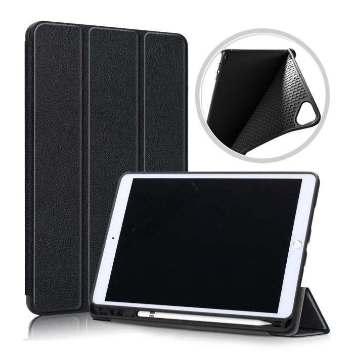 Bild 1, iPad 10.2 2019/2020/2021 Fodral Läder Tri-Fold Pennhållare Svart