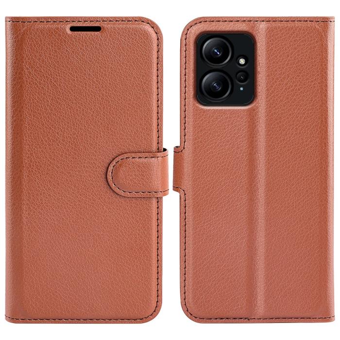 Bild 1, Xiaomi Redmi Note 12 4G Fodral Litchi Läder Brun
