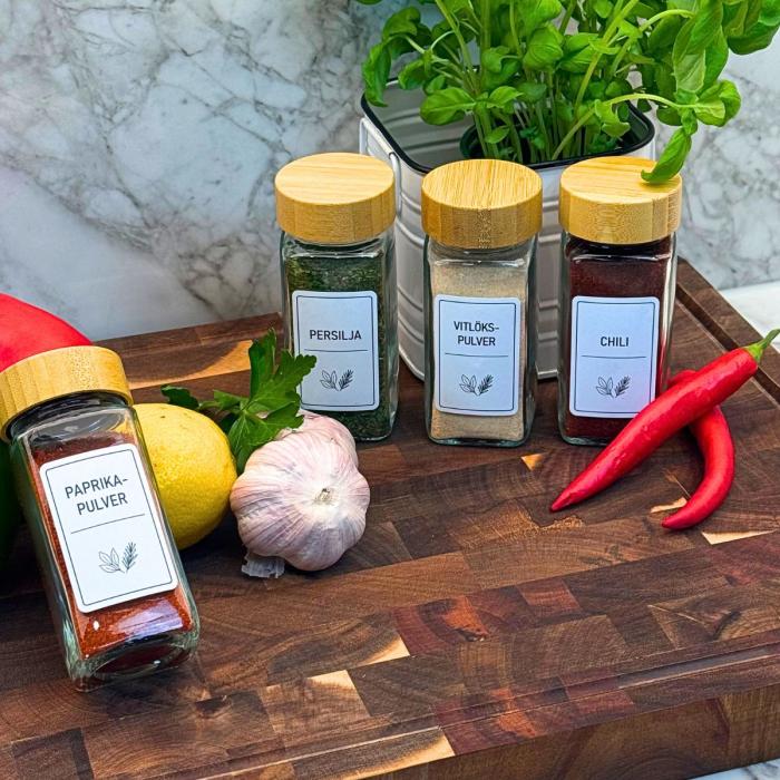 Bild 3, 36-Pack Kryddburkar med Bambulock – Kryddset med Svenska etiketter