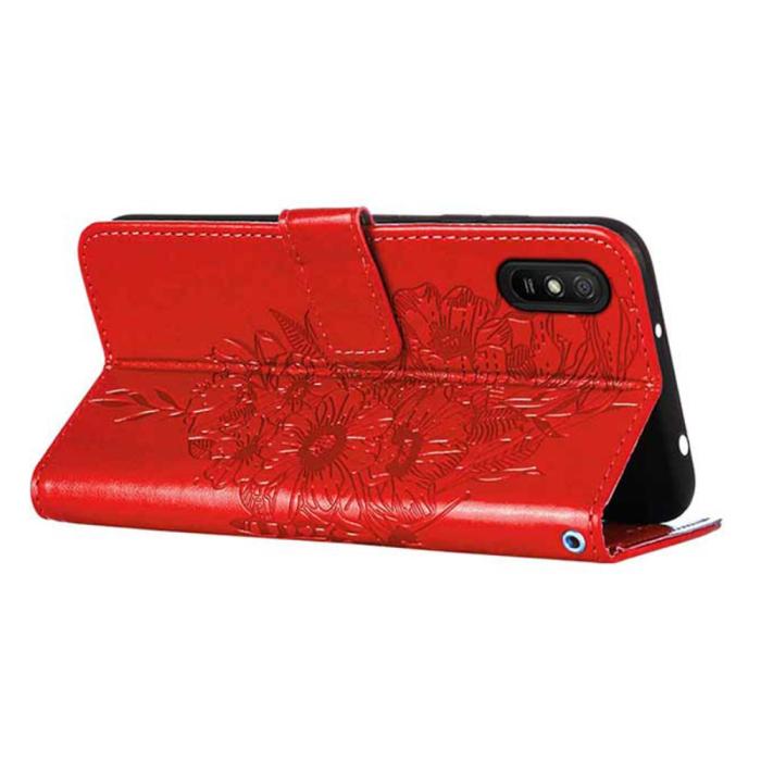 Bild 4, Xiaomi Redmi 9A / 9AT Fodral Butterfly Röd