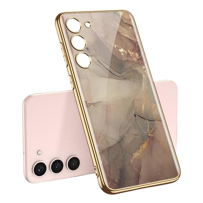 Bild 1, GKK Galaxy S24 Plus Skal Härdat Glas Electroplate Marmor Champagne