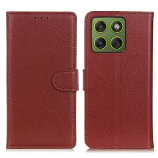 Motorola Edge 70 Fodral Litchi L&auml;der Brun