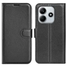 Xiaomi Redmi Note 14 4G Fodral Litchi L&auml;der Svart