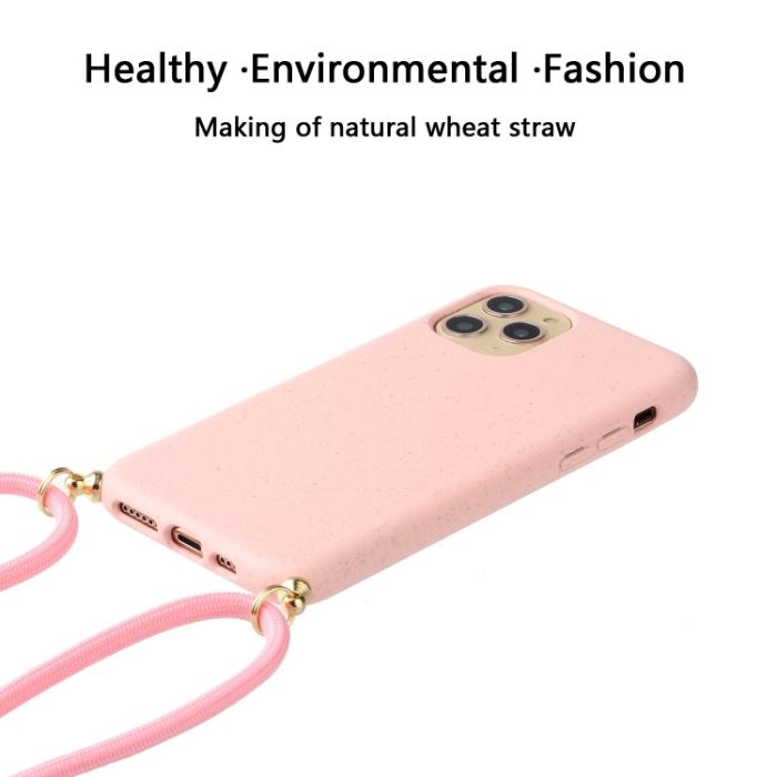 Bild 2, iPhone 15 Pro Skal Strawberry Design Med Strap Rosa