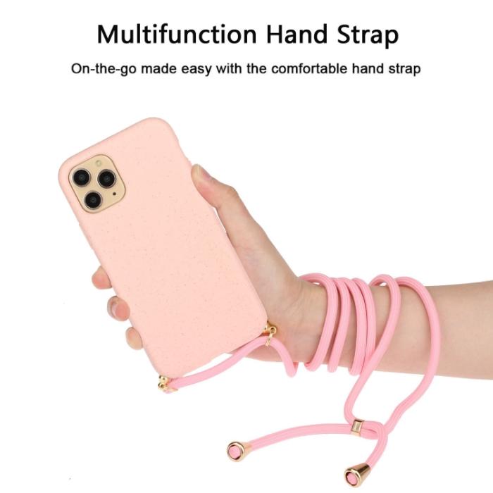 Bild 3, iPhone 15 Pro Skal Strawberry Design Med Strap Rosa