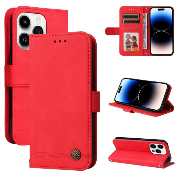 Bild 1, iPhone 15 Pro Fodral Skin Feel Läder Röd