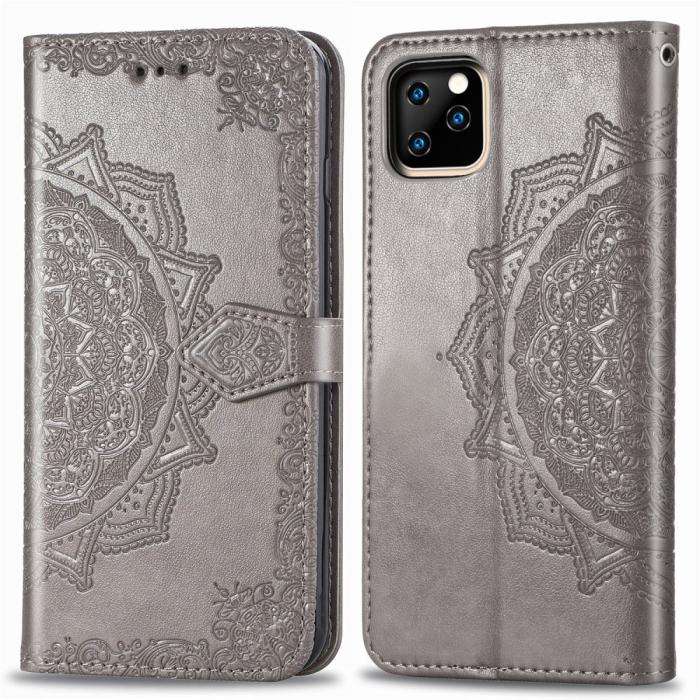 Bild 2, iPhone 11 Pro Max - Mandala Läder Fodral - Grå