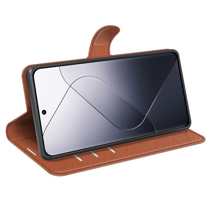 Bild 3, Xiaomi 14 Fodral Litchi Läder Brun