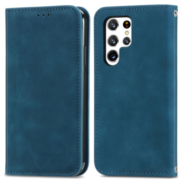 Bild 1, Samsung Galaxy S22 Ultra Fodral Flip Retro Läder Blå