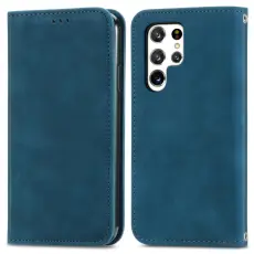 Samsung Galaxy S22 Ultra Fodral Flip Retro L&auml;der Bl&aring;
