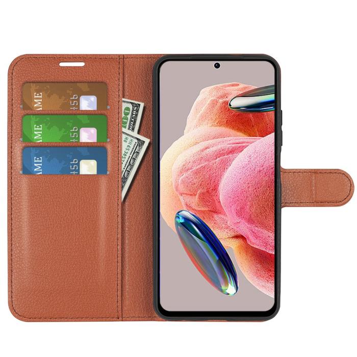 Bild 2, Xiaomi Redmi Note 12 4G Fodral Litchi Läder Brun