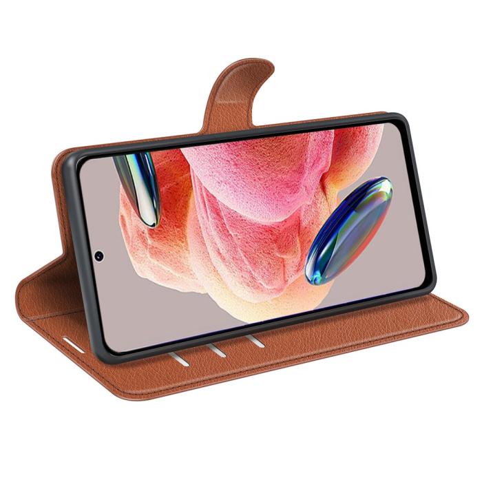 Bild 3, Xiaomi Redmi Note 12 4G Fodral Litchi Läder Brun