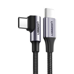 Ugreen 1m 60W 3A Elbow USB-C - USB-C Flätad Nylon Kabel - Svart/Grå