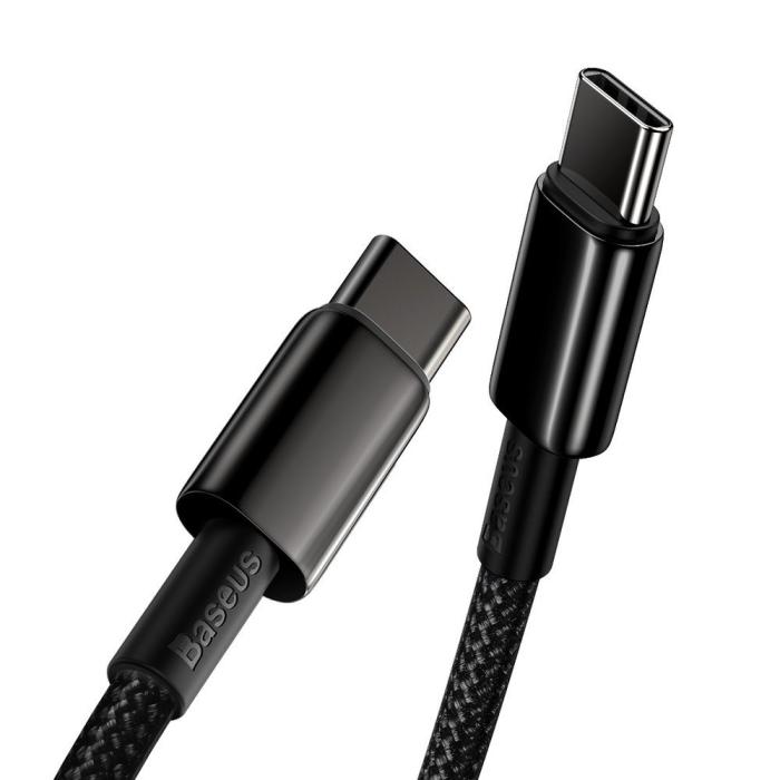 Bild 2, Baseus Tungsten 1m 100W 5A PD QC USB-C - USB-C Flätad Nylon Kabel - Svart
